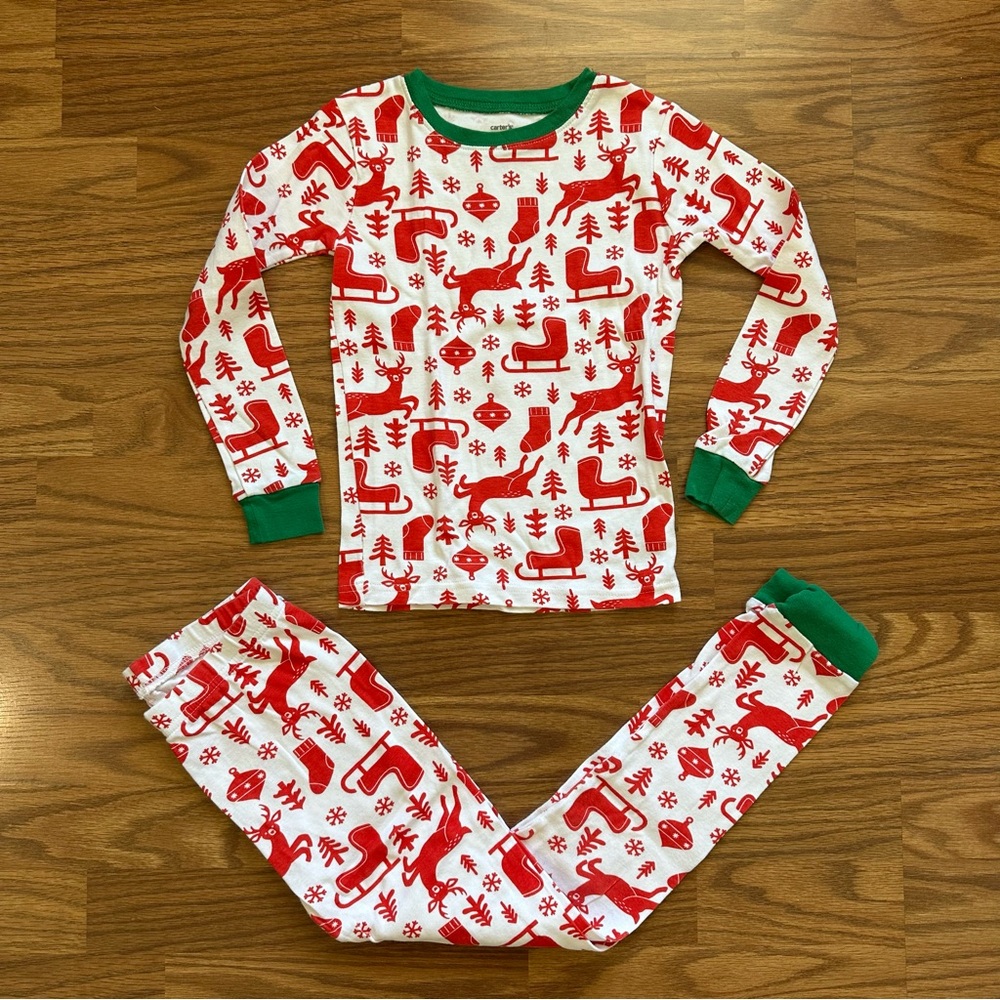 2pc Carter’s Size 8 8A Long Sleeve Cotton Christmas Holiday Pajamas Set EUC!